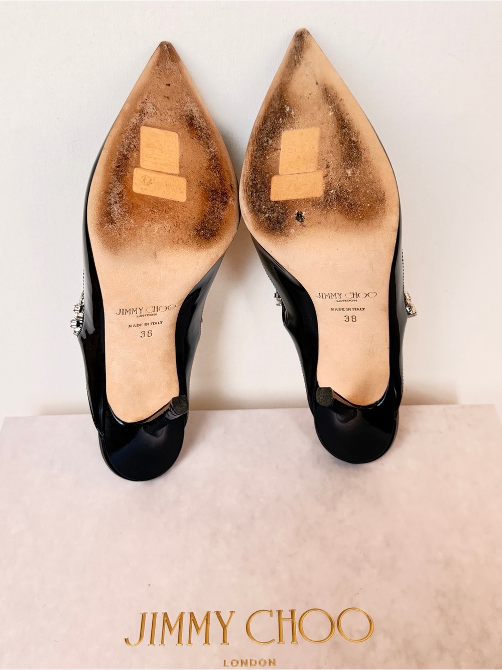 Jimmy Choo Bing 100 Black Patent Leather Crystal Mule Pump Heeled Sandals 38 - Picture 9 of 10